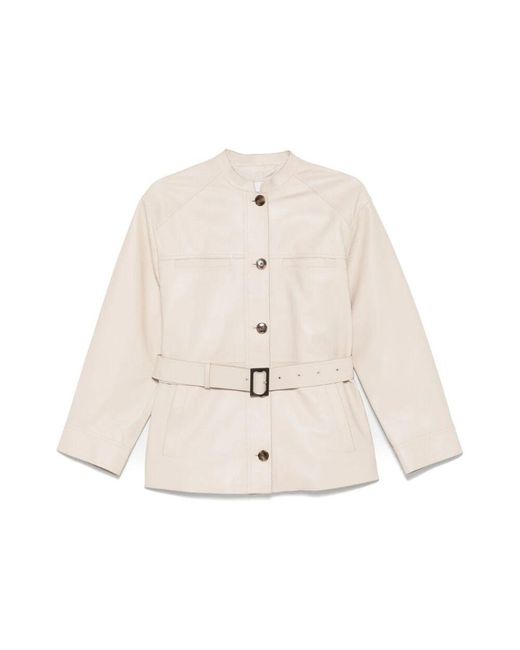 Yves Salomon Natural Beige leder oberbekleidung mit gürtel