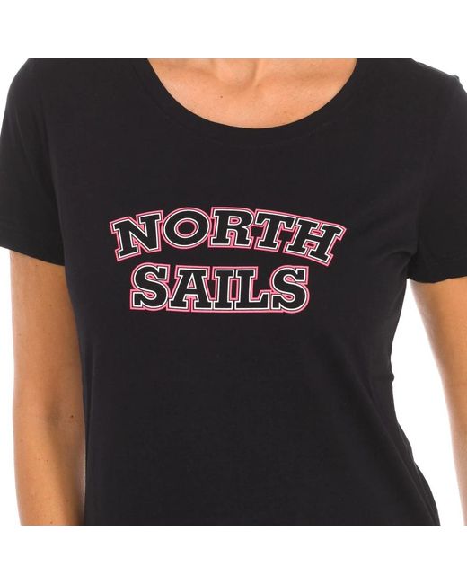 North Sails Tops ,Zwart ,Katoen T-Shirt Met Korte Mouwen En Geribbelde Halslijn in het Black