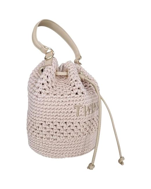 Twinset Tassen ,Natuurlijke Bucket Bag Met Materiaalsamenstelling in het Pink