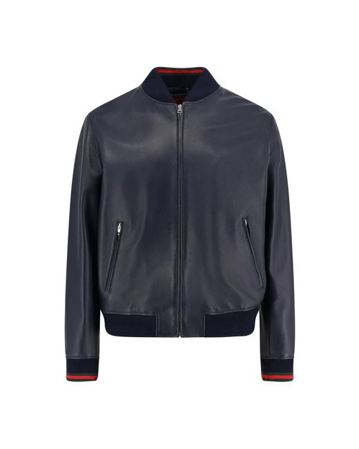 Gucci Jassen ,Blauw ,Leer Leren Bomberjack in het Blue voor heren