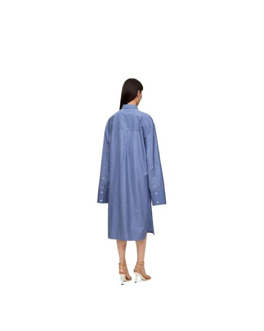 Loewe Blue Gestreiftes langes hemdkleid aus baumwollpopeline