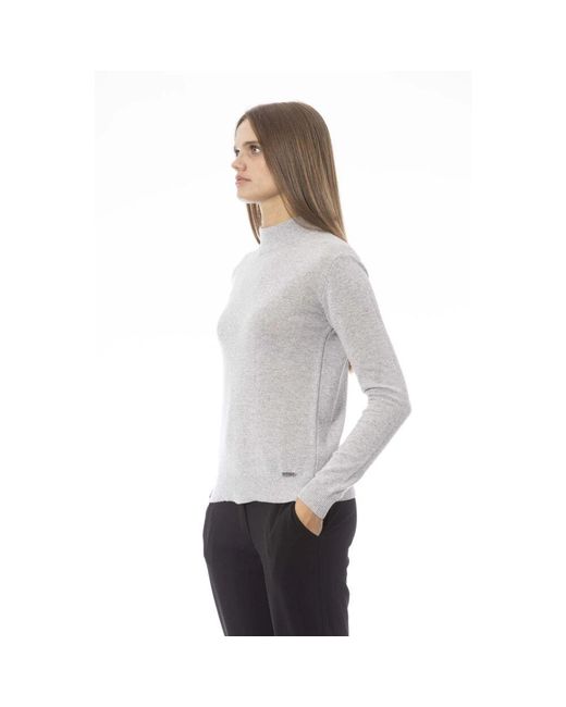 Baldinini Gray Trendiger strickpullover mit monogrammdetail