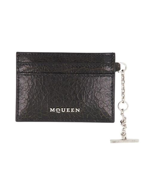 McQueen Schwarzer Lederkartenhalter Mit Kette in Black für Herren
