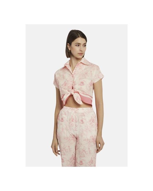Nicowa Pink Toile-De-Jouy Bluse Mit Bindedetail