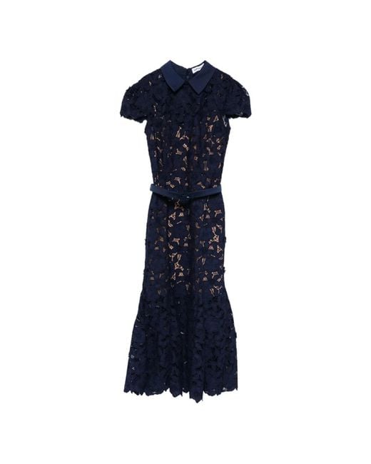 Self-Portrait Kleedjes ,Blauw ,Leer Guipure Lace Midi Dress in het Blue
