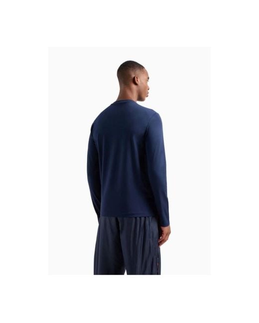 EA7 Blue Long Sleeve T-Shirts for men