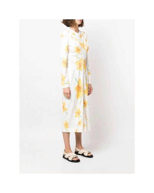 Marni Metallic Weißes midi-kleid mit blumenmuster