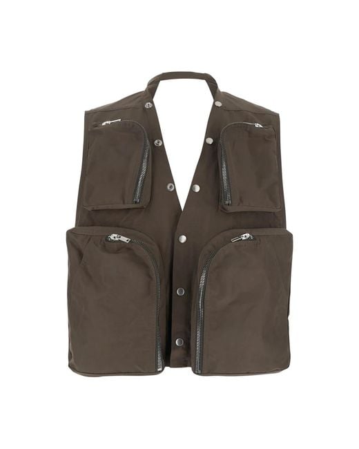 Rick Owens Graue V-Ausschnitt Cargo Weste Jacke in Green für Herren