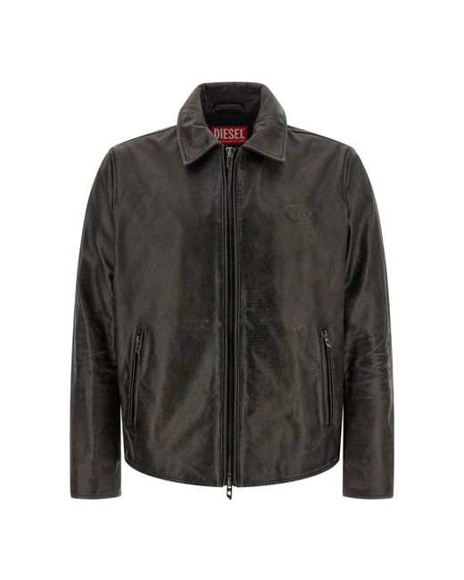 DIESEL Jassen ,Bruin ,Leer-Amar-Wrd Jacket in het Black voor heren