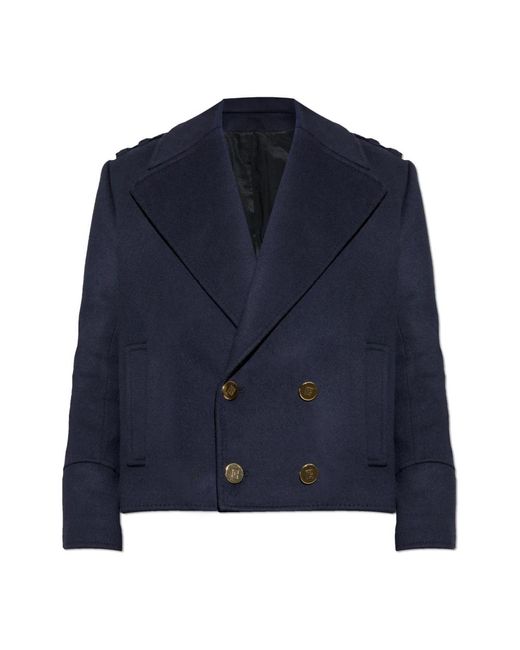 Balmain Blue Double-Breasted Coats for men