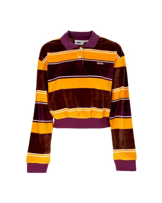 Obey Tops ,Veelkleurig ,Katoen Gestreepte Chenille Lange Mouw Polo in het Orange