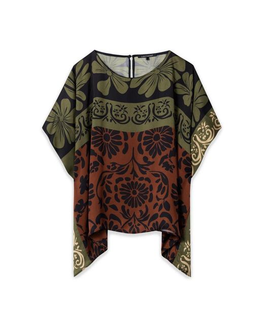 Luisa Cerano Cape Blouse Met Bladprint in het Green