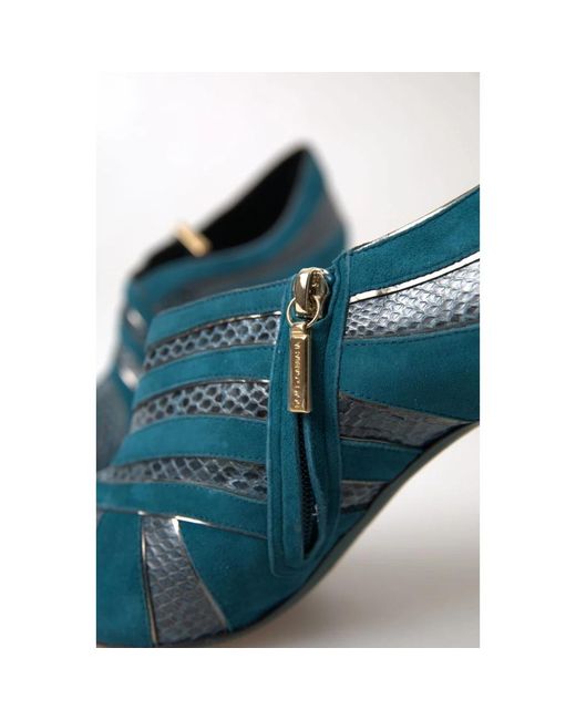 Dolce & Gabbana Blue Blaue teal schlangenhaut peep toe booties
