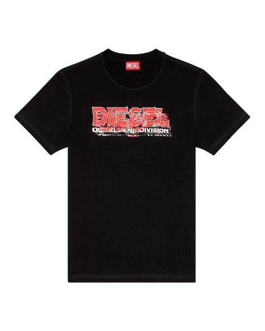 DIESEL T-shirt mit verzerrtem logo in Black für Herren