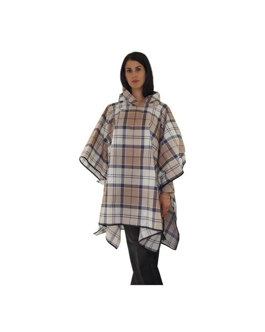 Barbour Gray Leichter Wasserdichter Tartan Poncho Cape