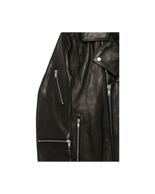Rick Owens Schwarze Leder Oberbekleidung Mit Reißverschluss in Black für Herren