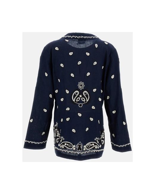 P.A.R.O.S.H. Jassen ,Blauw ,Linnen Geborduurde Linnen Blazer in het Blue