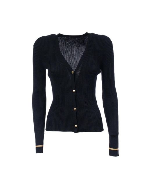 Max Mara Truien & Vesten ,Blauw ,Wol Blauw Geribbeld Wollen Vest Met Gouden Lurex Bies in het Blue