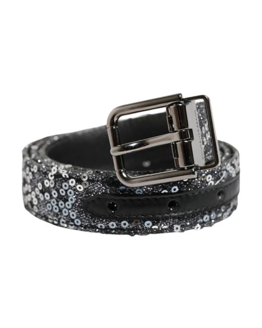 Dolce & Gabbana Pailletten Metall Logo Leder Gürtel in Black für Herren