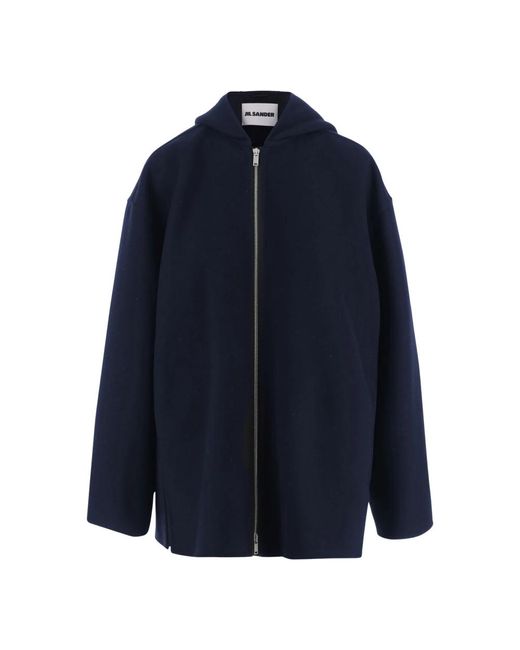 Jil Sander Hoodies & Sweatvesten ,Blauw ,Wol Wollen Hoodie Jas Marineblauw Rits Sluiting in het Blue