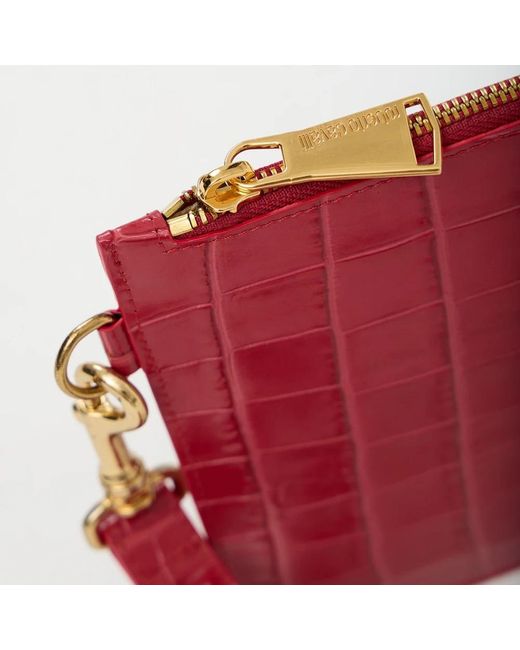 Roberto Cavalli Accessoires ,Roze ,Leer Coco Print Clutch Met Logo in het Red