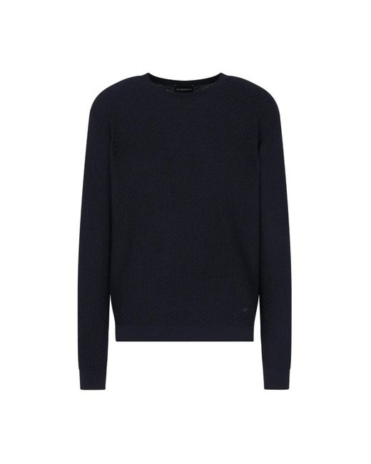 Emporio Armani Blue Round-Neck Knitwear for men