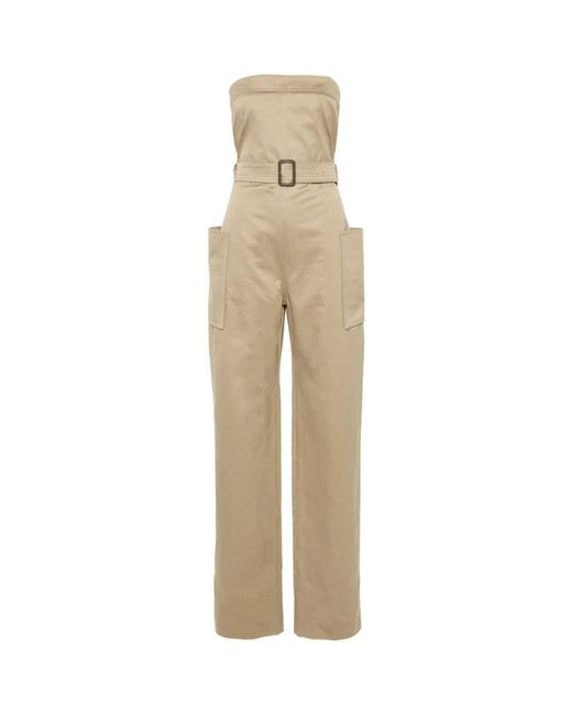 Saint Laurent Jumpsuits & Playsuits ,Katoen Strapless Jumpsuit Met Riem in het Natural