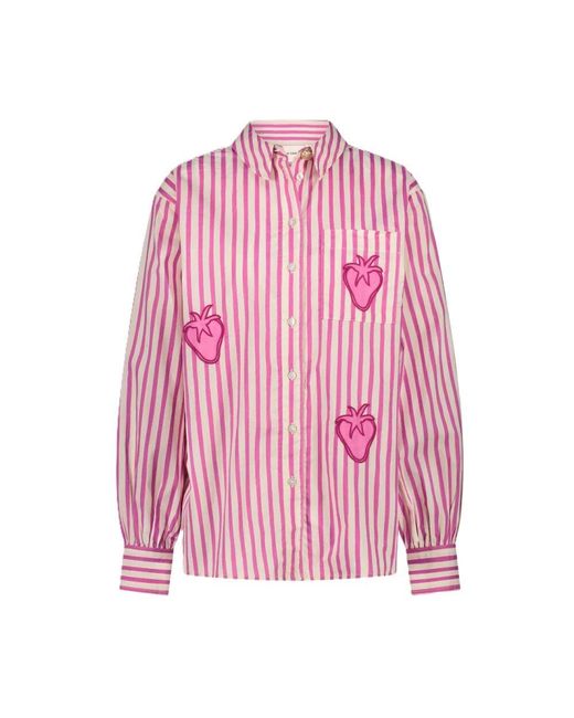 FABIENNE CHAPOT Pink Gestreiftes Erdbeerhemd Mit Knopfleiste