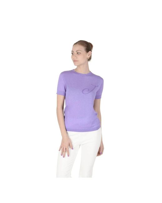 Dee Ocleppo Tops ,Paars ,Crown Of Edinburgh Cashmere Trui Met Korte Mouwen in het Purple