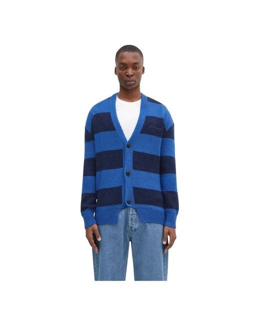 No Problemo Oversized Cardigan Van Mohair Met Strepen in het Blue voor heren