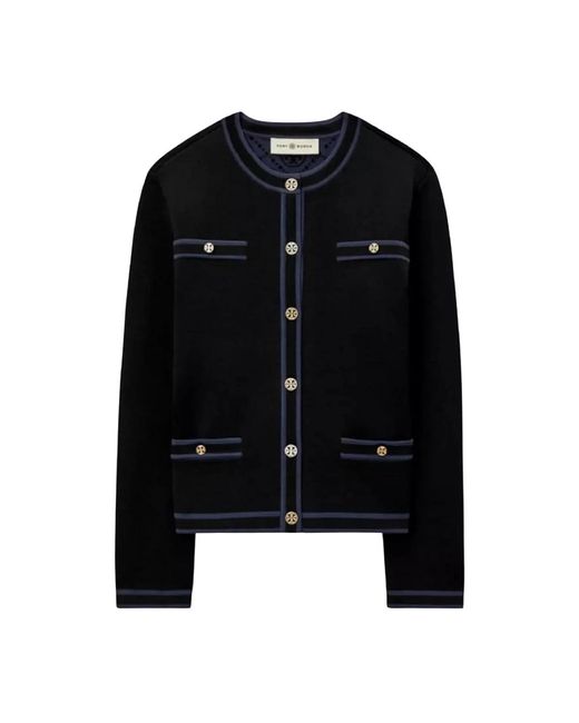 Tory Burch Truien & Vesten ,Zwart ,Polyester Zwarte Vest Met Gouden Knopen in het Black
