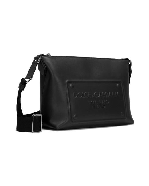 Dolce & Gabbana Black Calfskin Crossbody Bag With Logo for men