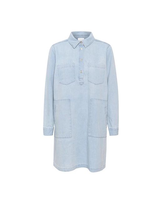 Part Two Kleedjes ,Blauw ,Denim Denim Jurk Met Overhemdkraag En Zakken in het Blue