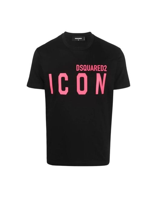 DSquared² Icon print t-shirt in schwarz und fuchsia in Black für Herren