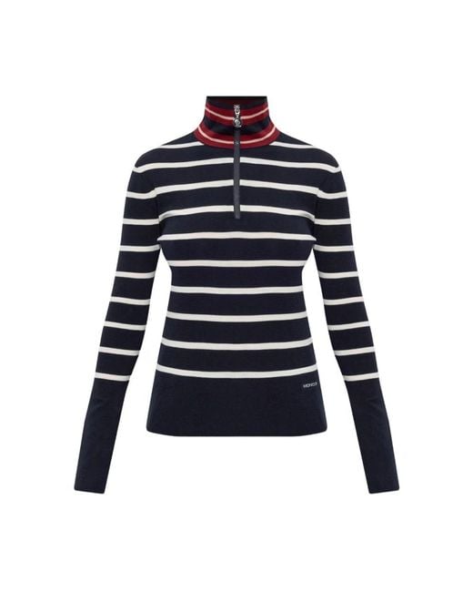 Moncler Blue High-Neck Striped Jumper