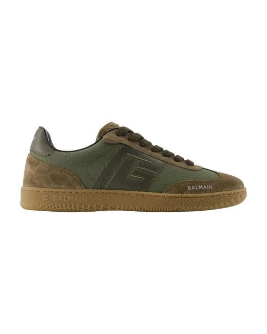 Balmain Khaki Leder Sneakers in Green für Herren