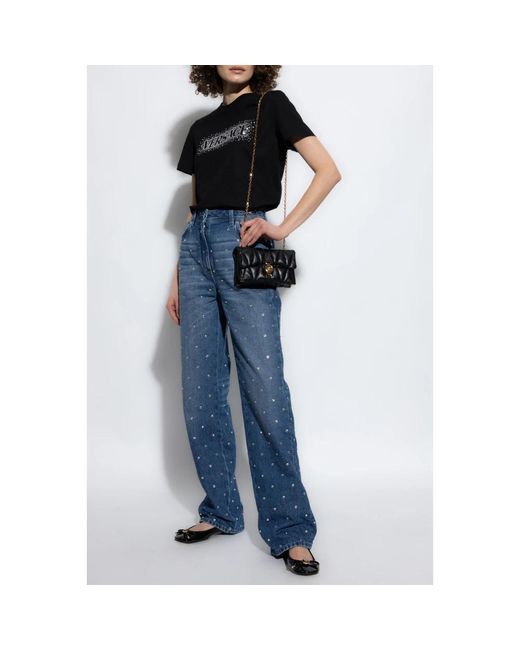 Versace Black T-shirt mit schimmernden kristallen