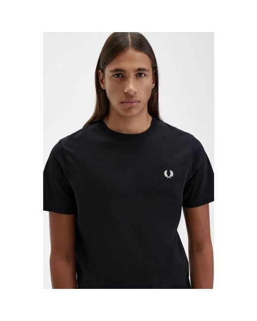 Fred Perry Tops ,Zwart ,Katoen Klassiek Laurel Geborduurd T-Shirt Met Ronde Hals in het Black voor heren