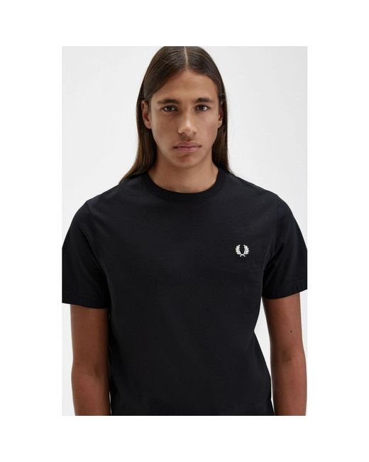 Fred Perry Tops ,Zwart ,Katoen Klassiek Laurel Geborduurd T-Shirt Met Ronde Hals in het Black voor heren