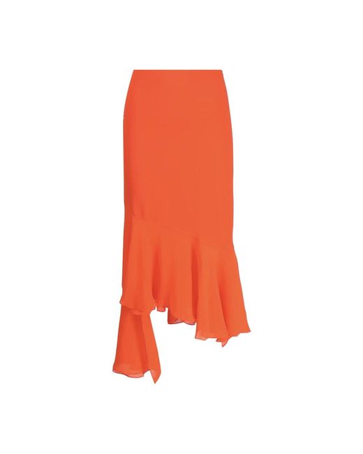ANDAMANE Rokken ,Oranje ,Oranje Zijden Asymmetrische Midi Rok in het Orange