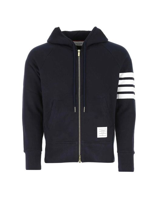 Thom Browne Hoodies & Sweatvesten ,Blauw ,Katoen 4-Bar Zip Hoodie Met Koord in het Blue voor heren