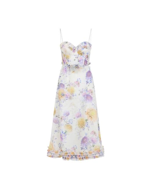 Zimmermann White Cream Dahlia Linen Luna Riffle Midi Dress