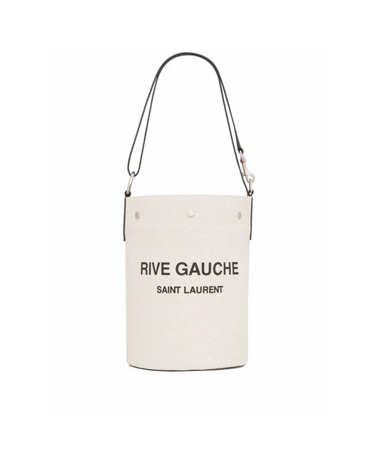 Saint Laurent White Two-Tone Canvas And Leather Medium Rive Gauche Bucket Bag
