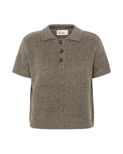 My Essential Wardrobe Gray Braun Melange Gestricktes Poloshirt