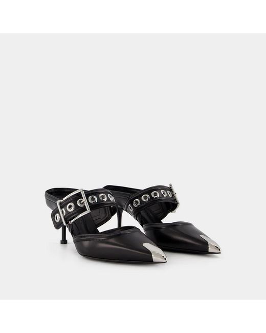 McQueen Black Heeled Mules