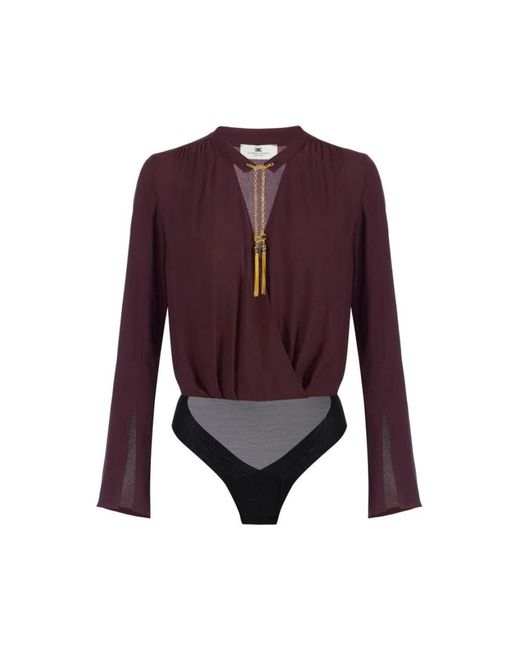Elisabetta Franchi Georgette Bodysuit Met Juweeldetails in het Purple