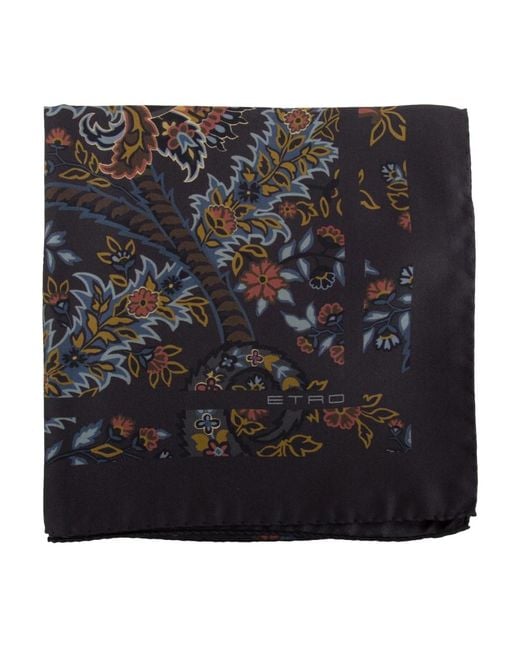 Etro Black Foulard Frau Blauer Seidenschal