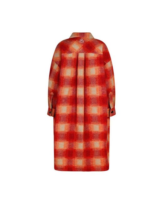 Isabel Marant Red Karierte Flanell Midi Mantel
