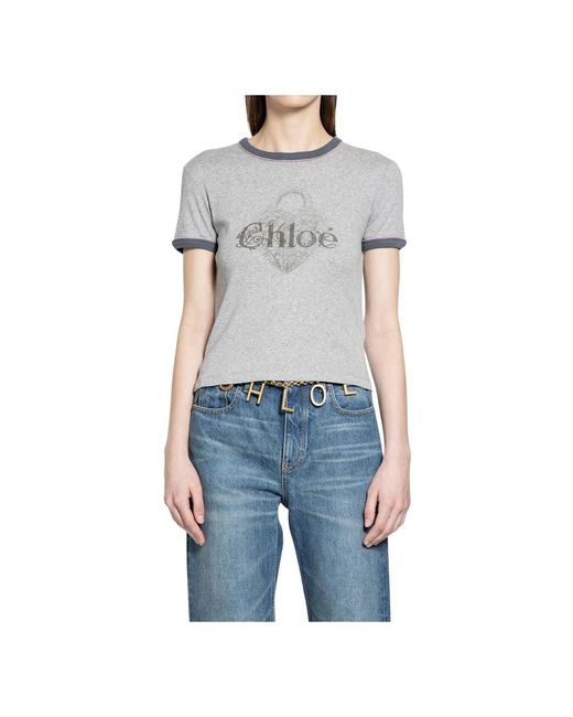 Chloé Tops ,Grijs ,Katoen Baby Fit T-Shirt in het Blue