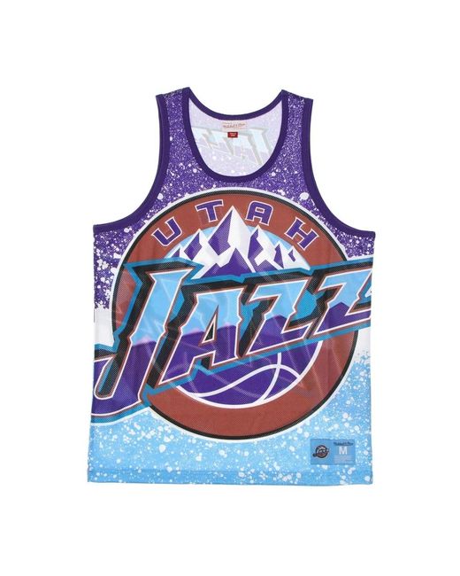 Mitchell & Ness Fitness ,Veelkleurig ,Polyester Utah Jazz Basketball Tank Top in het Blue voor heren